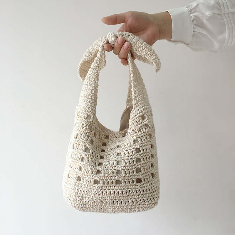Bow Knot Cotton Crochet Hobo Handbag