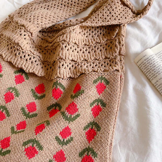 Handmade Tulip Pattern Crochet Market Tote Brown