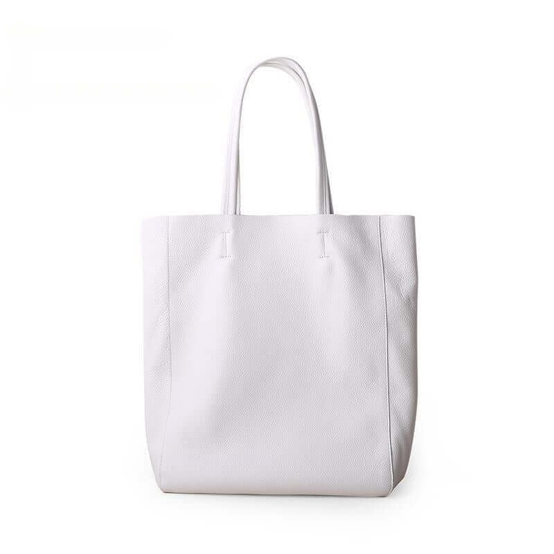 Soft Leather Tote Solid Laptop Work Bags in White