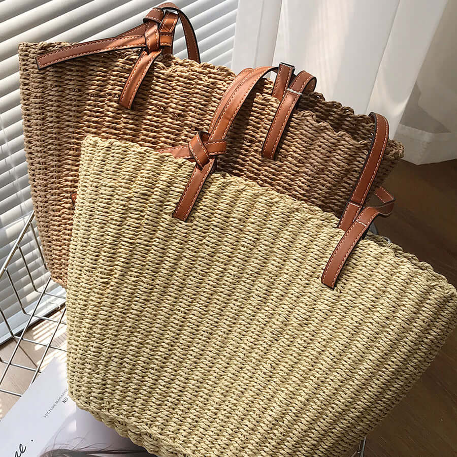 Beach Ripple Straw Tote Bag for Summer