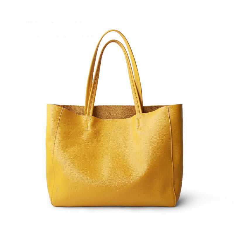 Horizontal Leather Work Tote Bag in Yellow