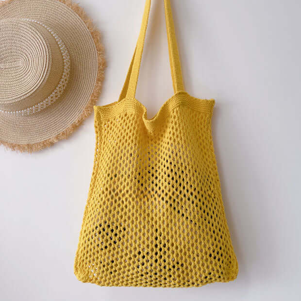 Hollow Mesh Crochet Shoulder Bag in Yellow
