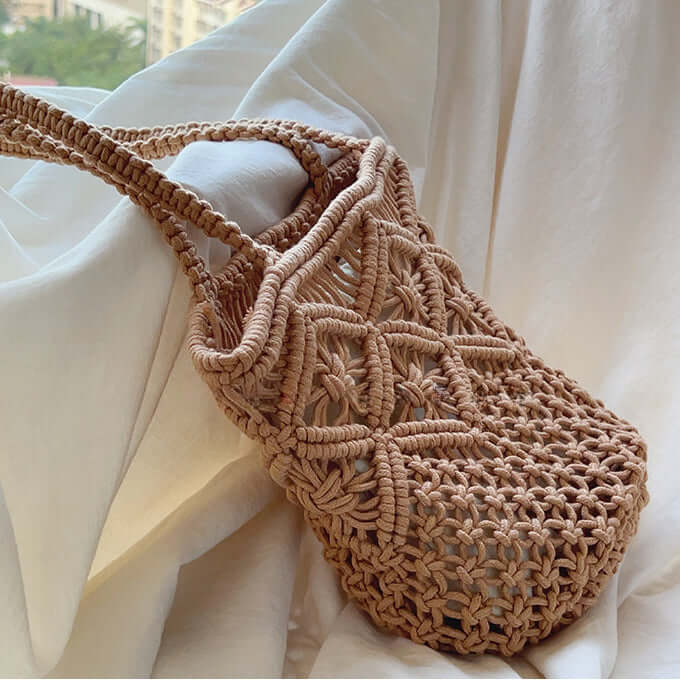 Artisan Craftsmanship Boho Crochet Bucket Bag Brown