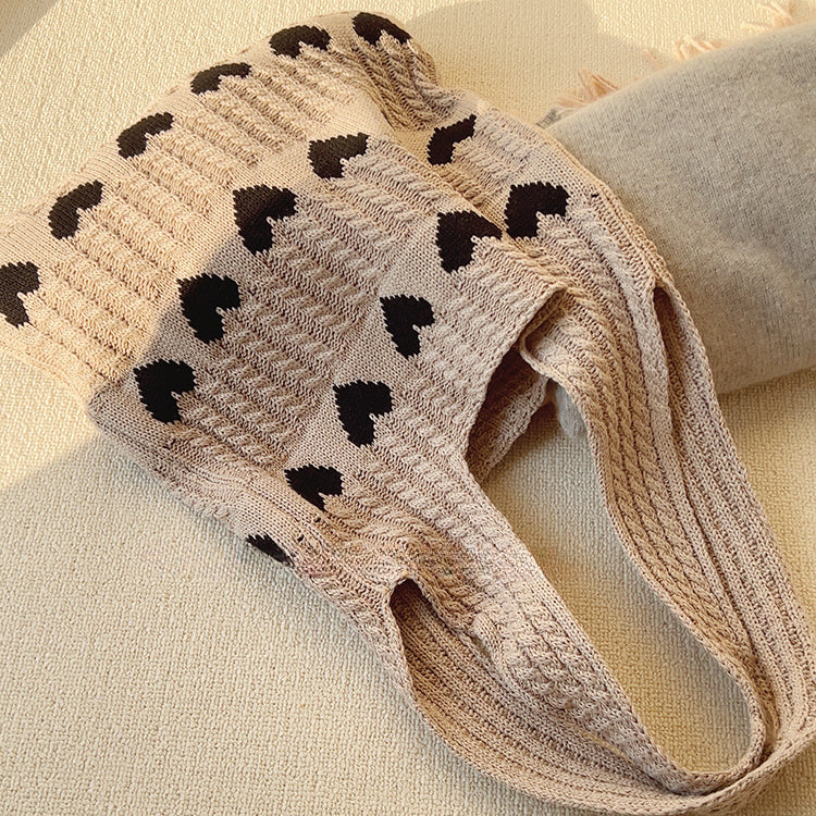 Cute Handmade Heart Knitted Shoulder Bag Brown
