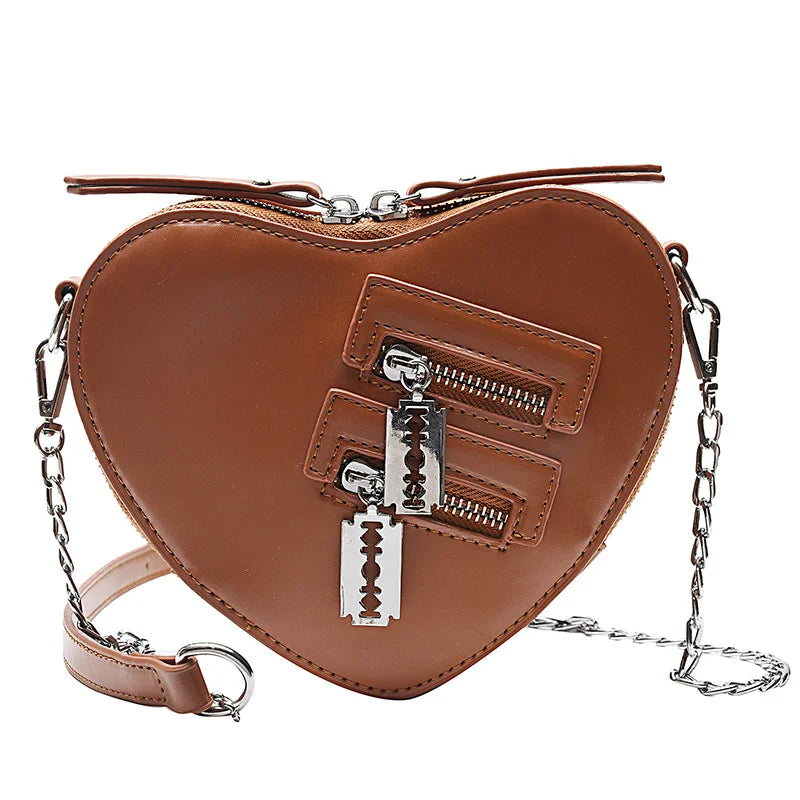 Gothic Heart Blade Zipper Chain Crossbody Bags