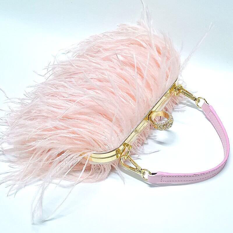Ostrich Feather Purses Luxury Party Evening Clutch Bag Women Ring Bag