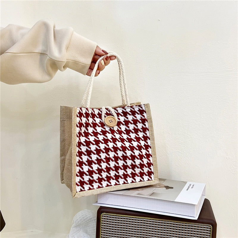 Houndstooth Box Bags Small Lunch Purse Food Storage Portable Travel Picnic