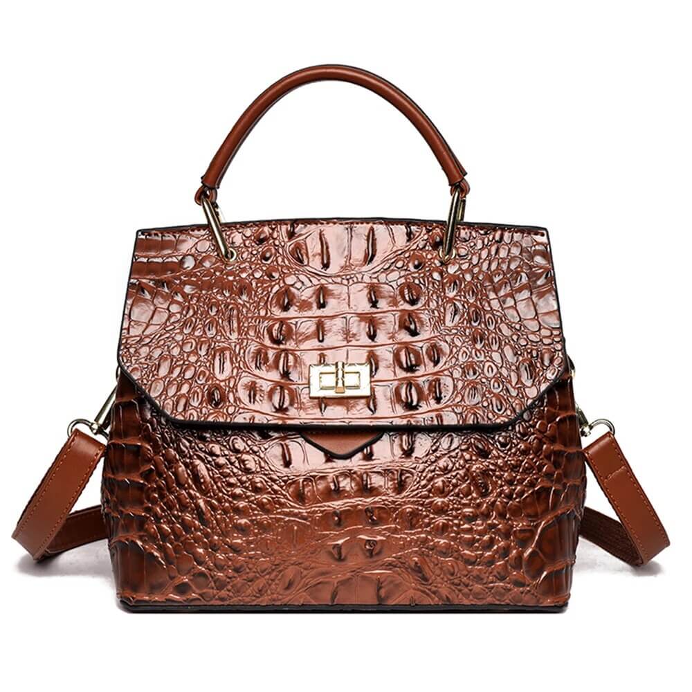 Solid Crocodile Pattern Leather Messenger Handbag Tote