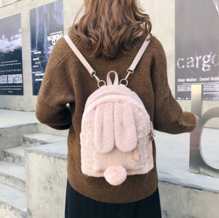Mini Furry Fluffy Plush Schoolbag Rabbit Ear Backpack Purse Cute Girls Winter