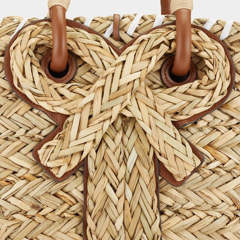 Hand Woven Women's Handbag Designer Bow Knot Basket Bag Bohemian Summer Beach Bag