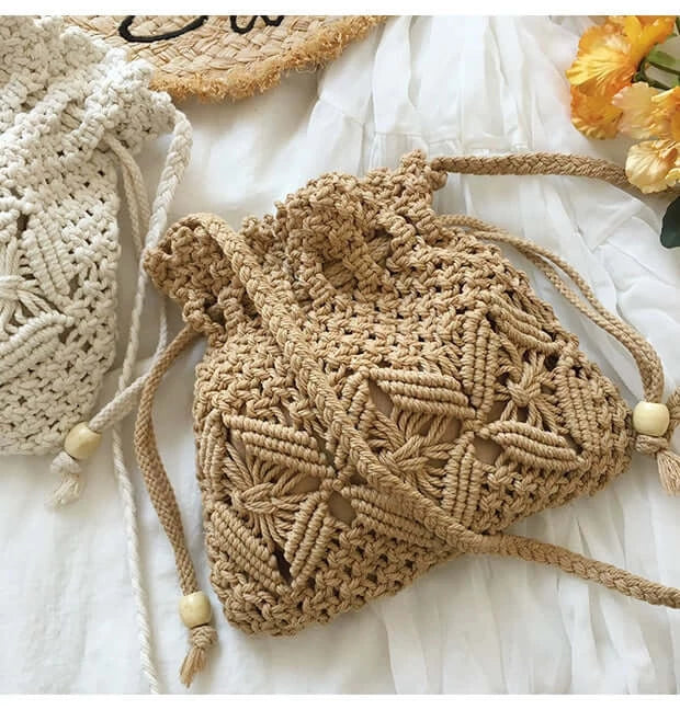 Handmade Crochet Bucket Crossbody Wallet Bag