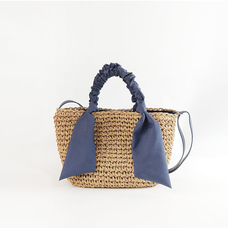 Summer Straw Woven Tote with Ribbon