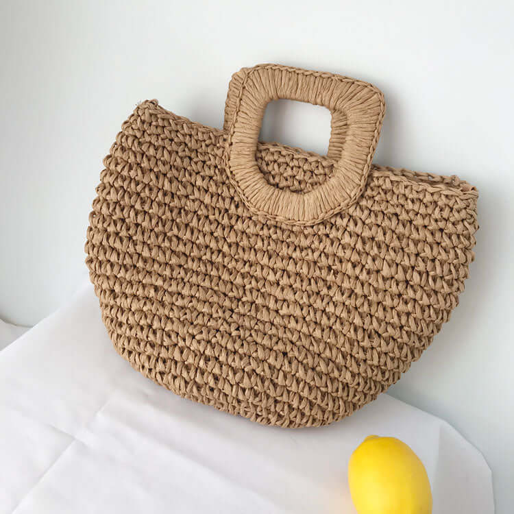 Handmade Straw Bucket Bags with Top Handle