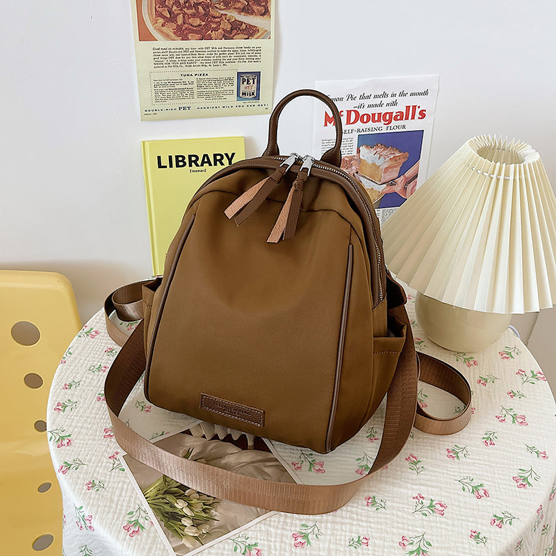 Nylon Cute Mini Backpack Purse in Brown Print