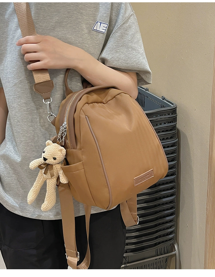 Nylon Cute Mini Backpack Purse in Brown Print