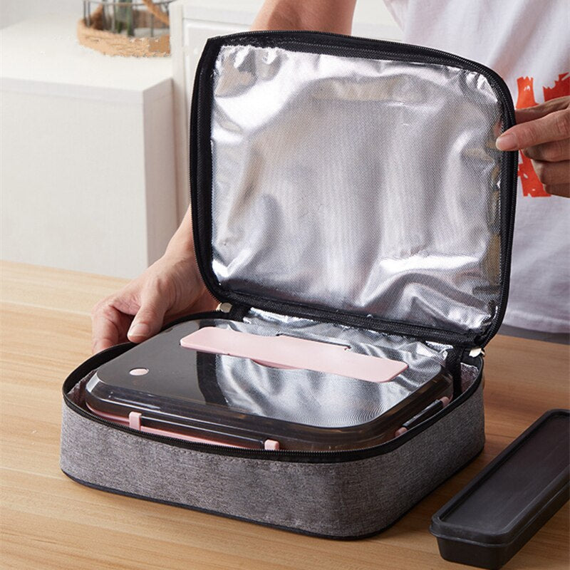 Square Portable Thermal Lunch Box Purse Bag Waterproof Insulated Bento Storage