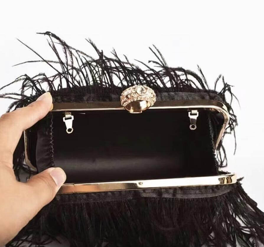 Ostrich Feather Purses Luxury Party Evening Clutch Bag Women Ring Bag