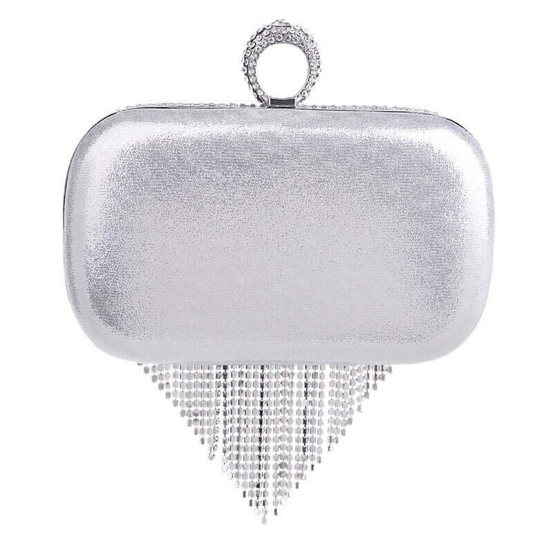Shiny Diamonds Fringe Metal Clutch with Finger Rings