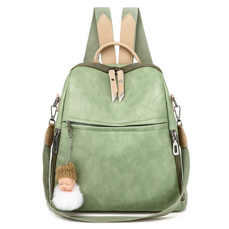 Green Leather Mini Backpack Purse Waterproof for Girl