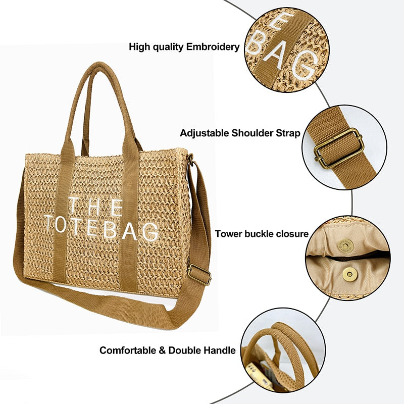 Raffia Straw Squared Tote | Woven Large Capacity Beach Bags