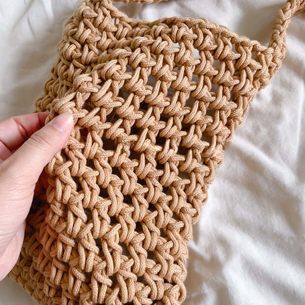 Women Mesh Crochet Cotton Crossbody Bag Brown