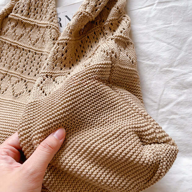 Mesh Crochet Boho Tote Bag Khaki