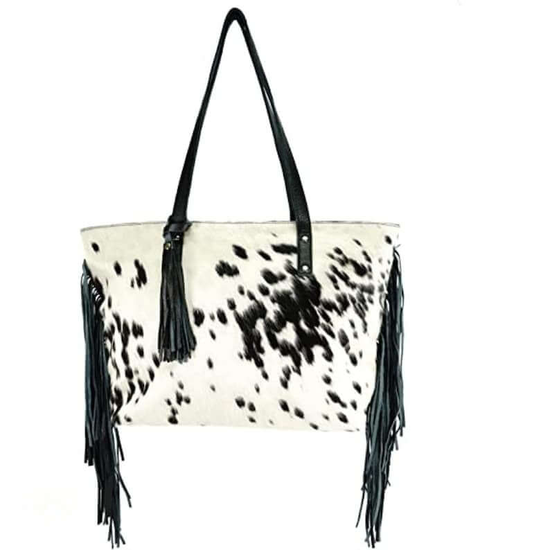 Leather Zipper Crossbody Cowhide Leather with Fringes