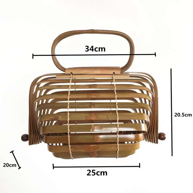 Bamboo Top Handle Bag Woven Handbag for Beach