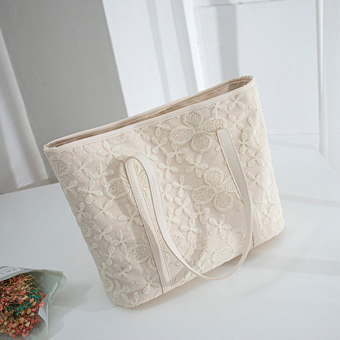 Lace Oxford Tote Handbag in White