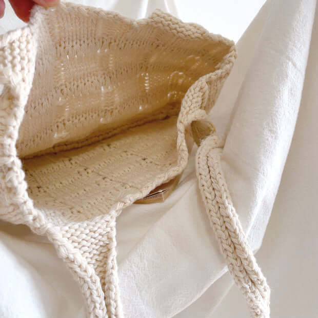 Khaki Knit Shopping Crochet Checked Tote Bag
