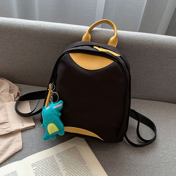 Black Print Nylon Mini Backpack Purse with Pendant