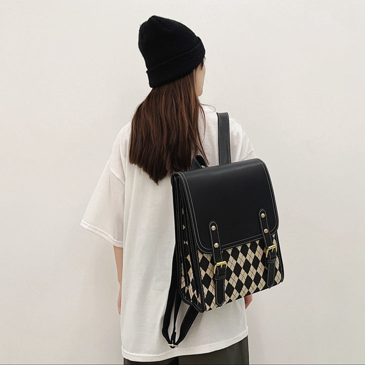 Flip Geometric Leather mini Backpack in Black