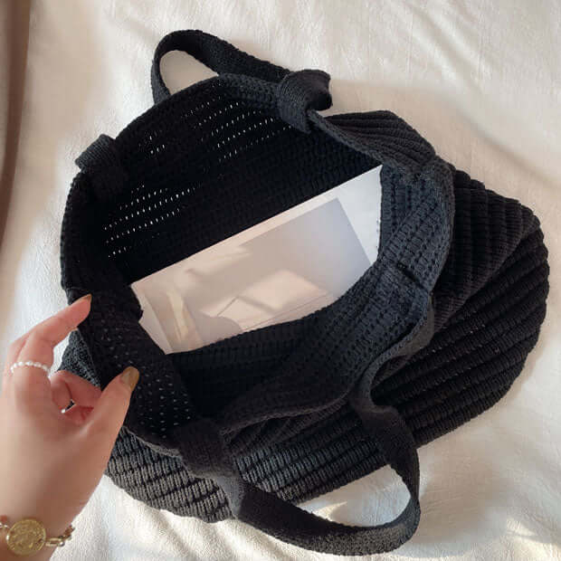 Black Crochet Beach Shoulder Tote Bag