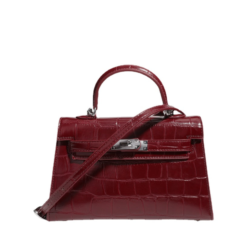 Crocodile Patterned Leather Square Handbag in Red