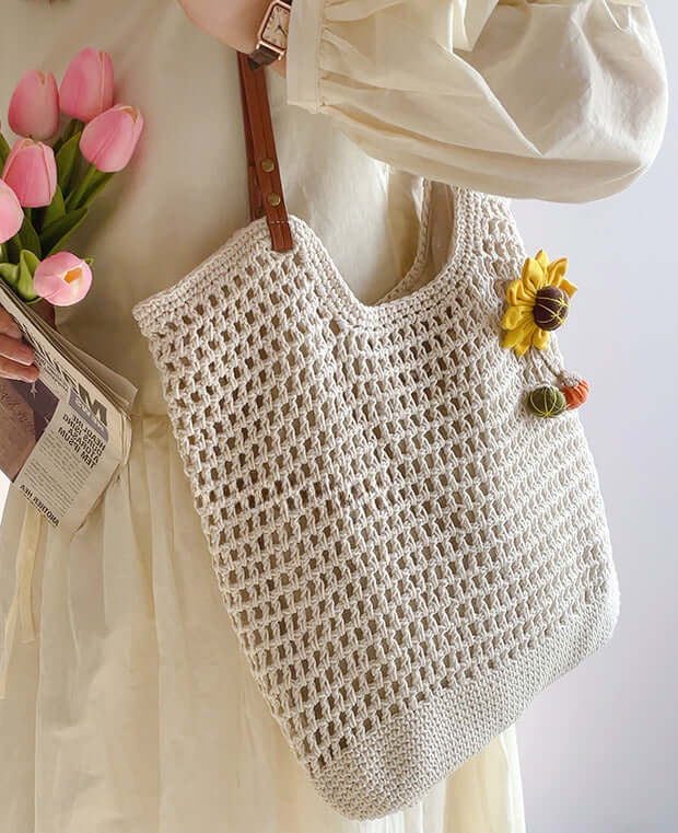 Vintage Handmade Cotton Large Crochet Tote Bag