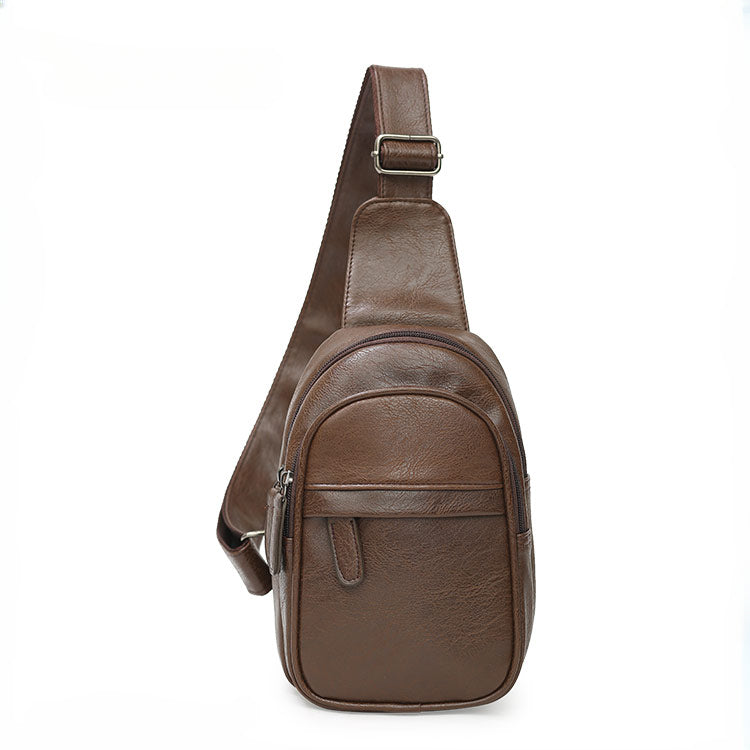 Small Mens Leather Sling Bag with Zipper Brown