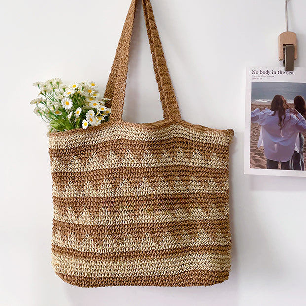 Stitching Color Beach Woven Tote Bag for Summer