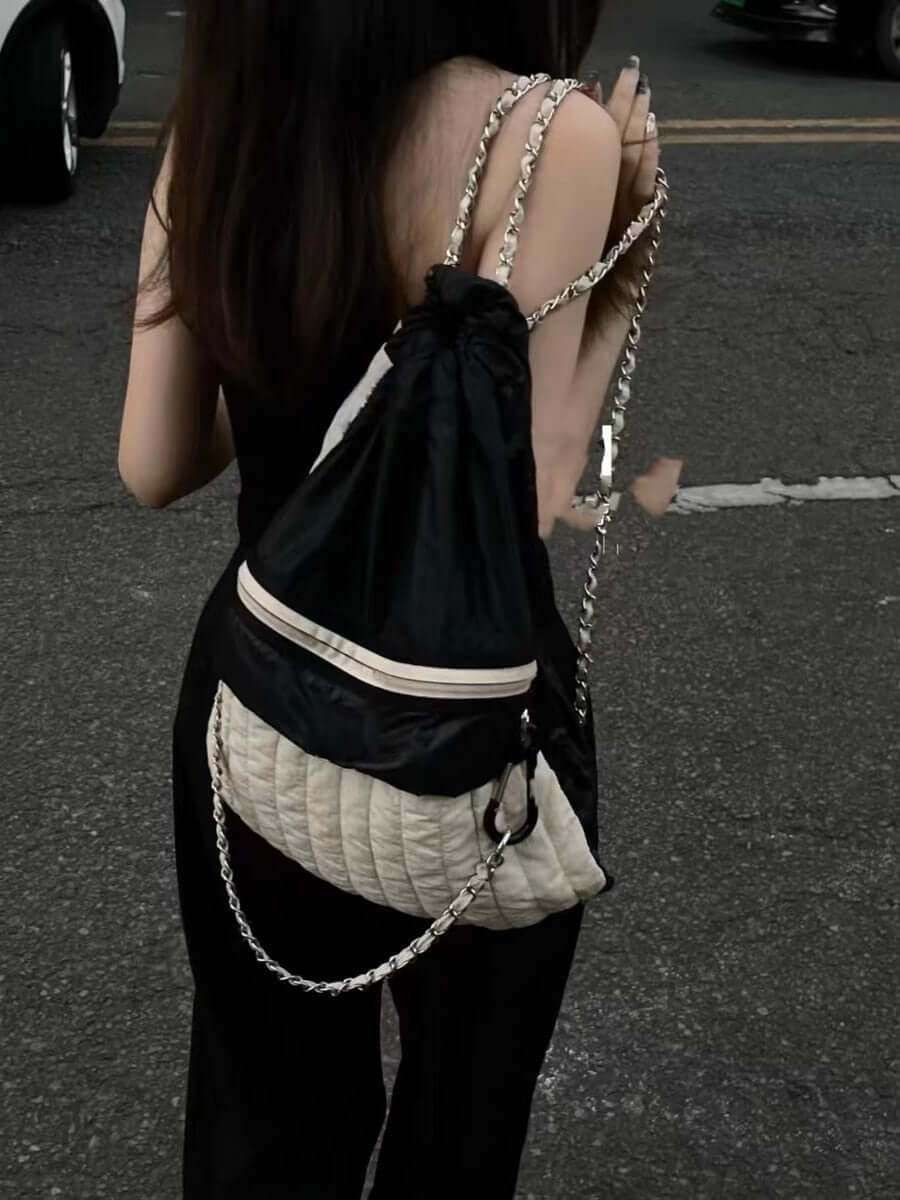 Vintage Nylon Black Mini Backpacks Purse with Solid Fashion Chain