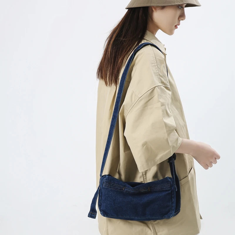 New Fashion Denim Travel Purse Small Crossbody Student Messenger Bag