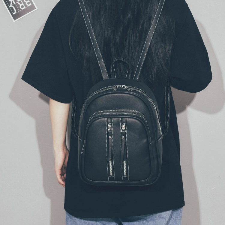 Black Leather Soft Zipper Mini Backpack for Girls