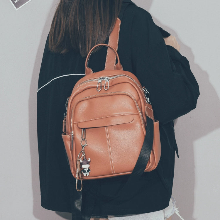 Small High Quality Leather Mini Backpack in Beige