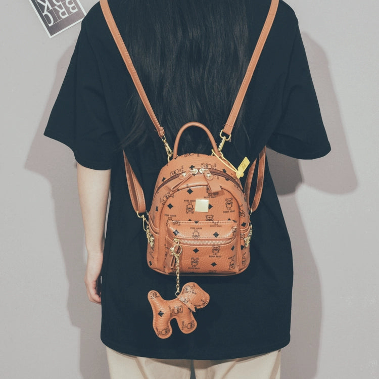 Women Floral Print Mini Cartoon Bear Backpack in Brown