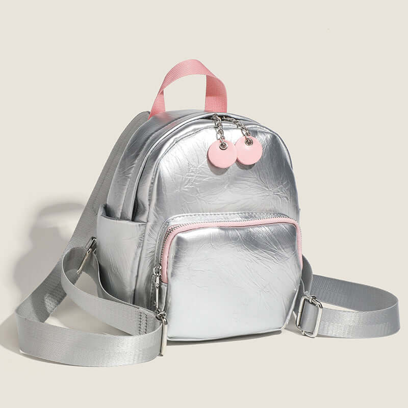Women's Travel Mini Backpack Soft Leather Small Bag Silver