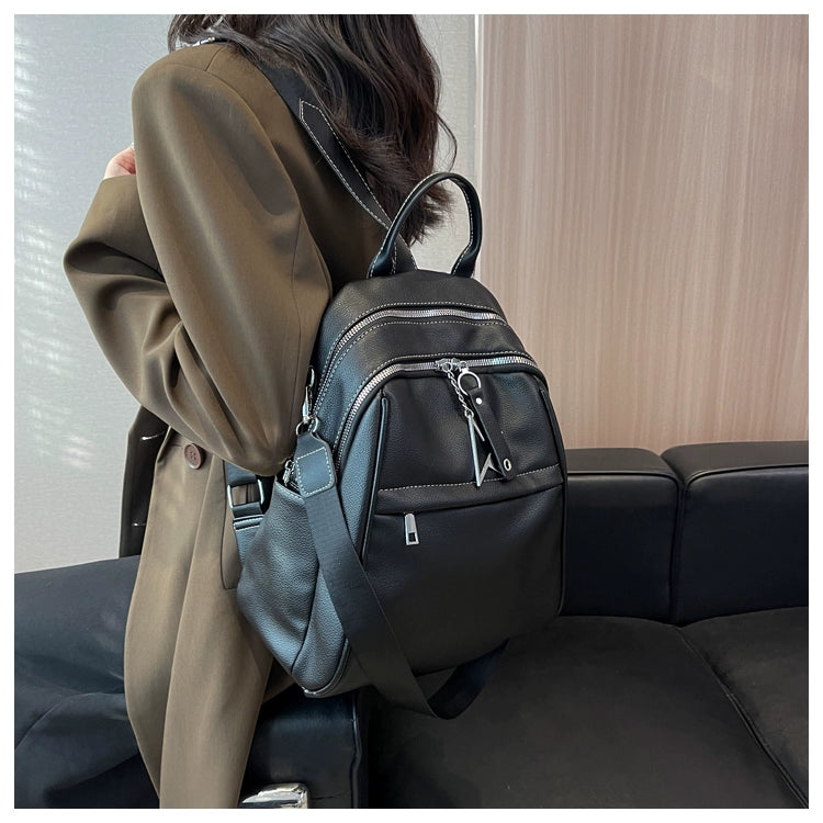 Cute Korean Leather Travel Mini Backpack in Black