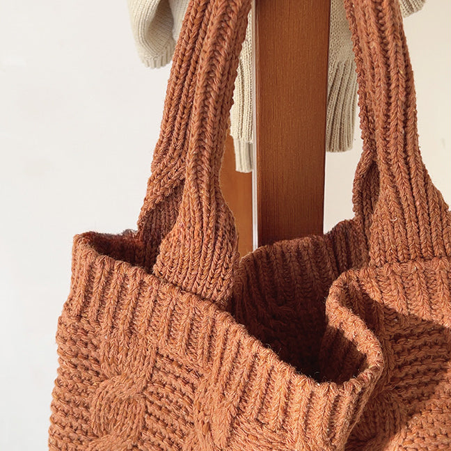 Women Vintage Twists Wool Knitted Tote Bag