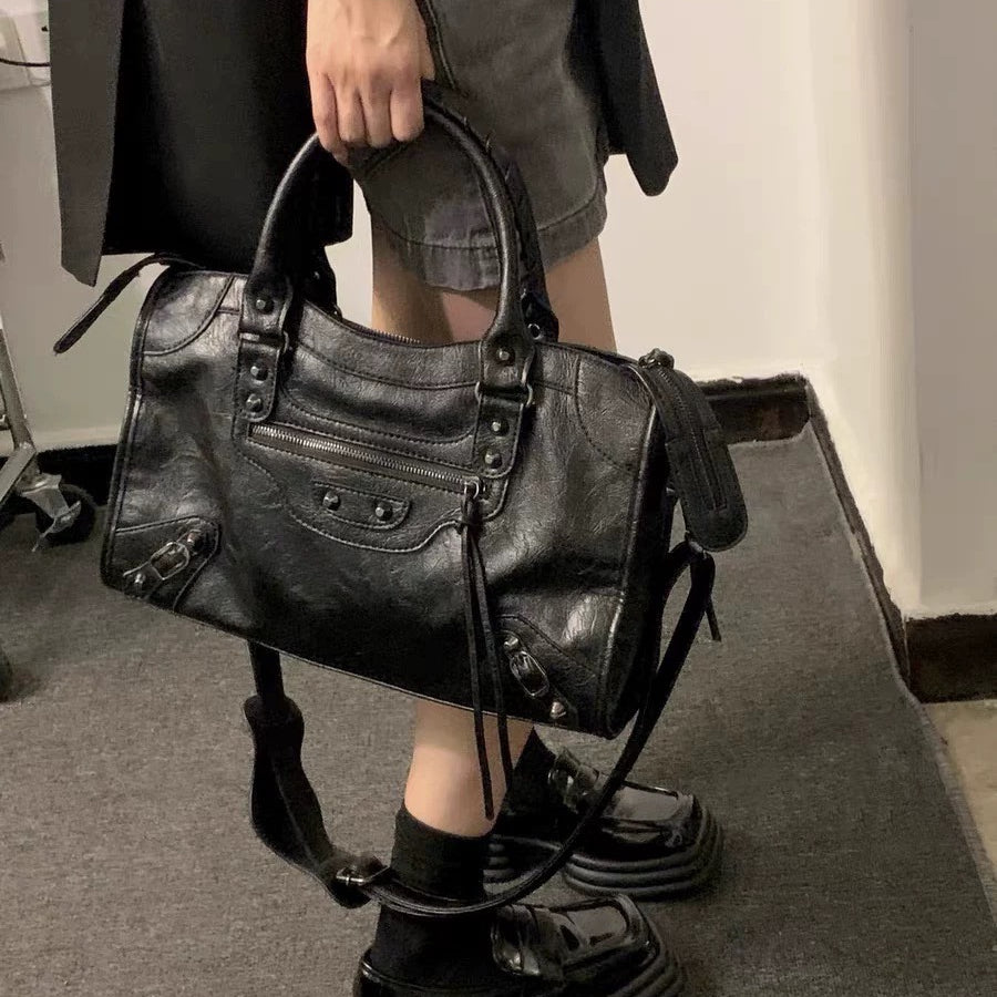 Designer Big Rivet Goth Hand Bags in Black