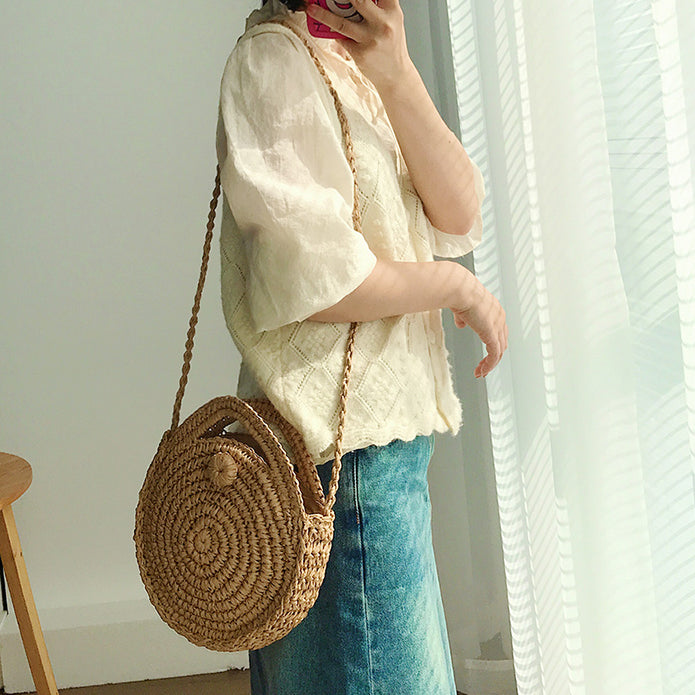 Summer Woven Round Coss Body Bag Brown