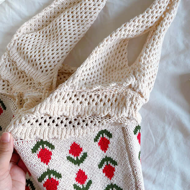 Handmade Tulip Flower Crochet Pattern Tote Bag White