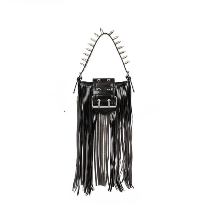 Long fringe goth purse with rivets