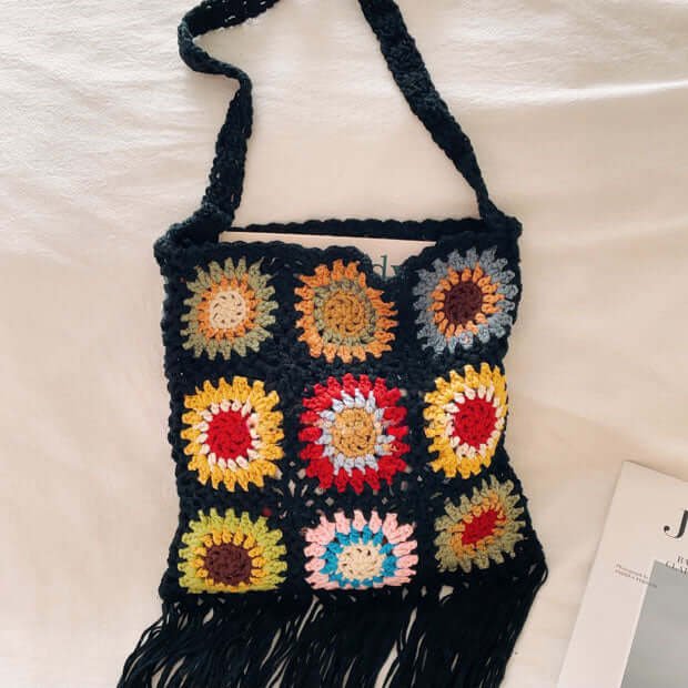 Handmade Mini Sunflower Crochet Bag Black